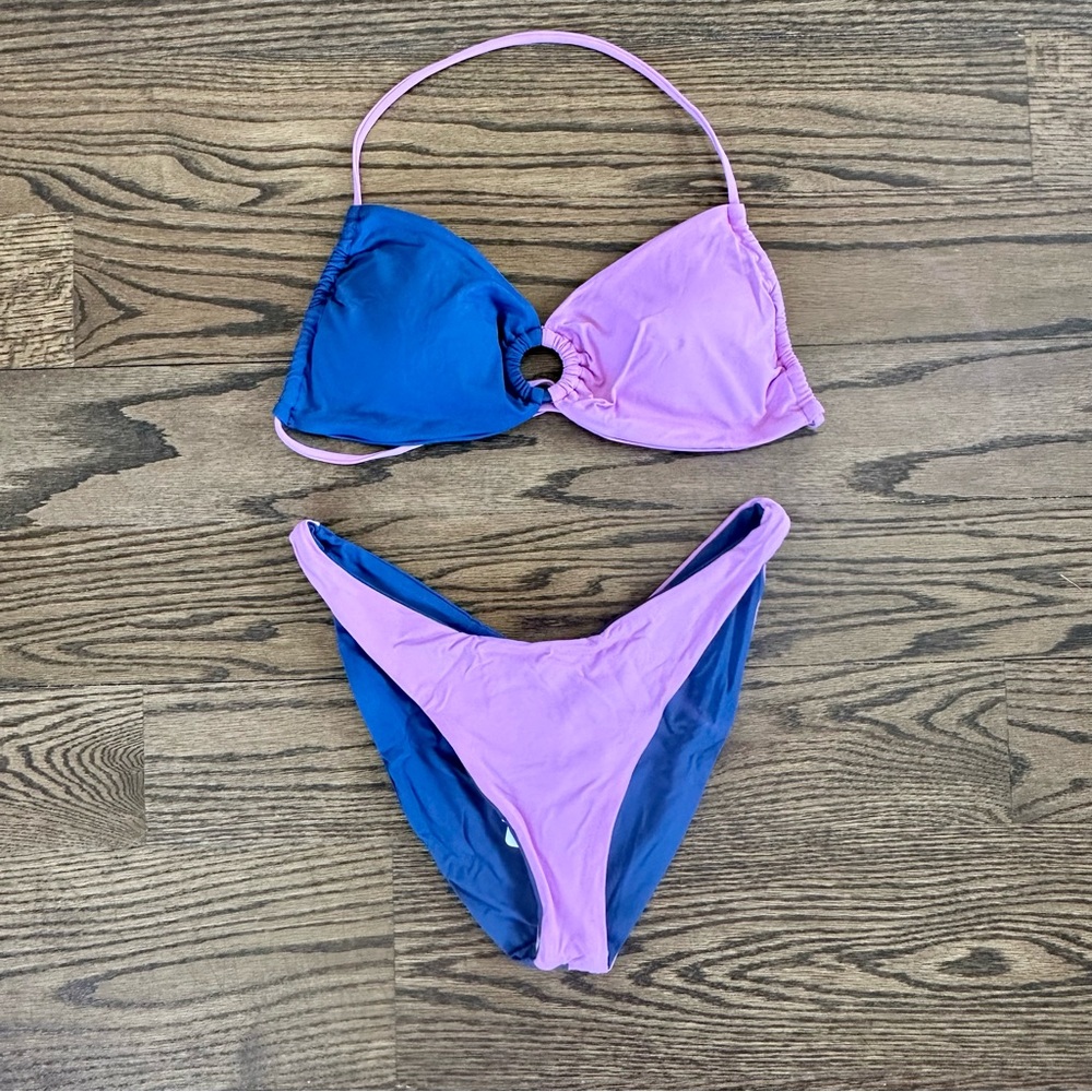 L*Space Indigo Rosebud Colorblock Bikini Set, Freddie Top & Mercury Bottom, NWT